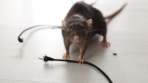 Mouse gnawing on a wire
