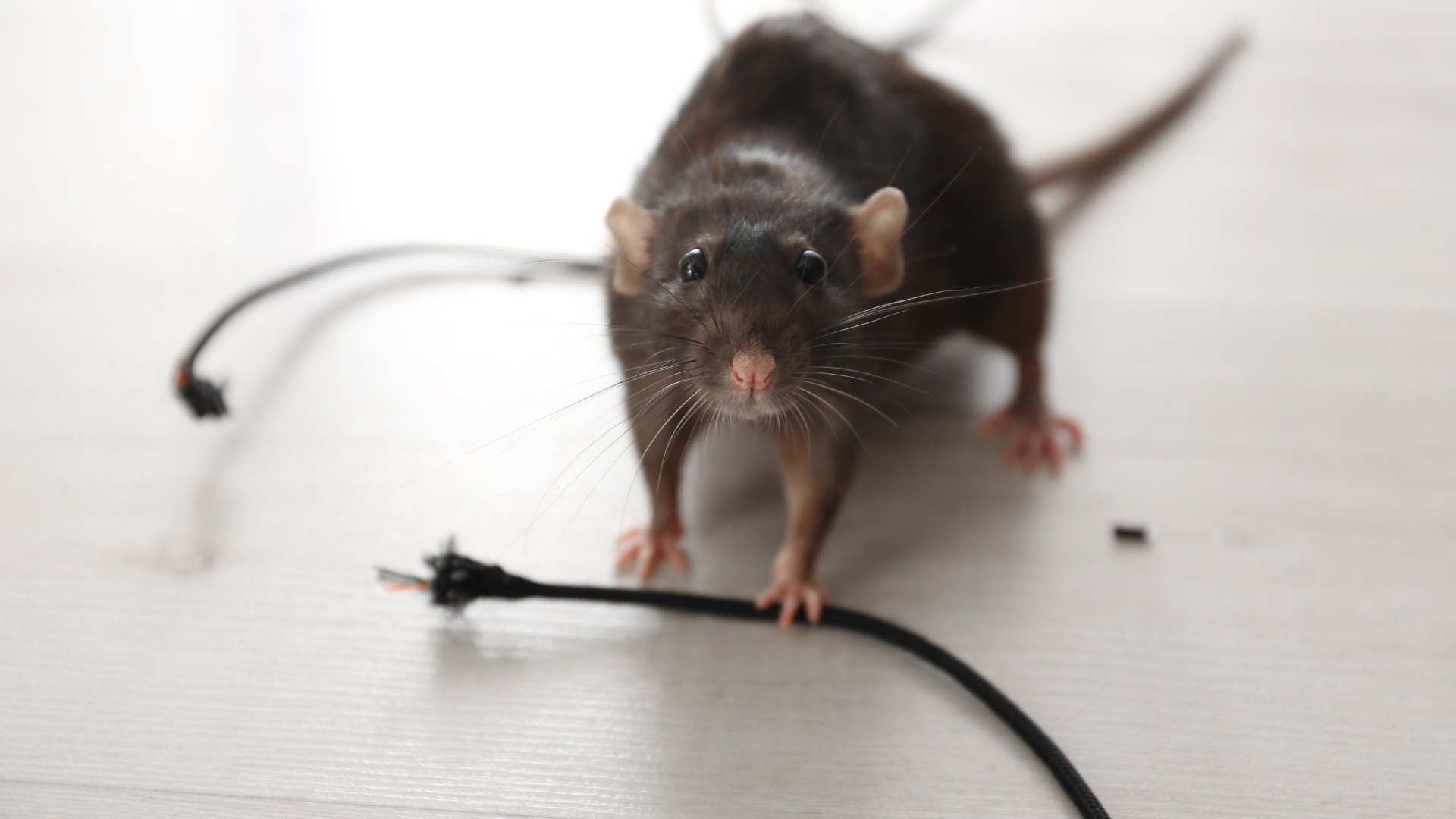 Mouse gnawing on a wire